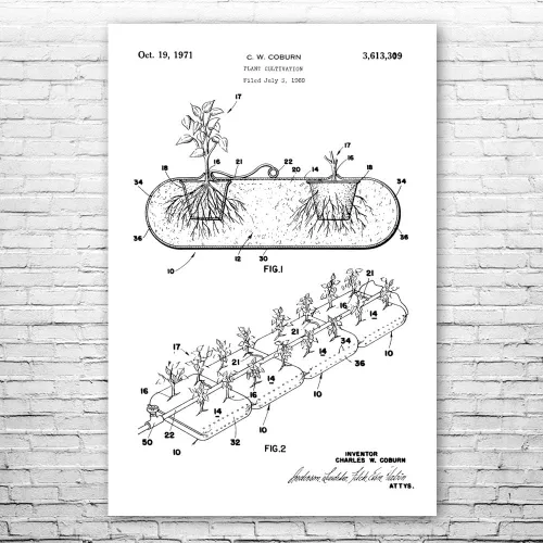 Patente Tierra hidropónico plantador impresión de póster de invernadero, jardín regalo, cultivar arte de casa, regalo para cultivar, arte de