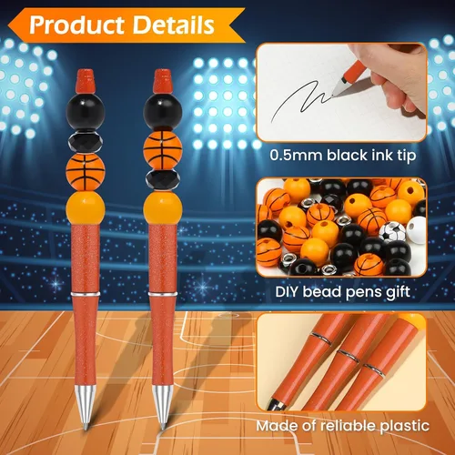 Miniatura 4 de NEWEST 12 juegos de bolígrafos de baloncesto a granel, kit de bolígrafos con cuentas de bricolaje con 48 cuentas, regalos de equipo, recuerdos