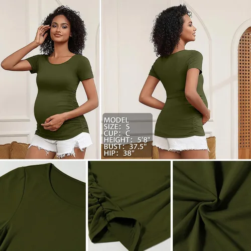 Miniatura 120 de GINKANA Blusas de maternidad de manga corta, diseño floral, fruncido, casual, para mamá, para embarazo