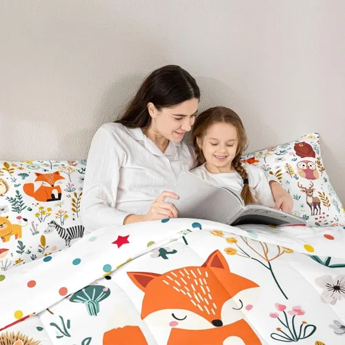 Miniatura 5 de Erosebridal Juego de edredón de zorro para niños, edredón de plumón de oso bosque, ciervo, para dormitorio de niños y niñas, juego de ropa de cama
