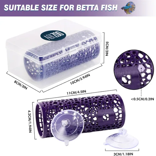Miniatura 5 de Abizoo Betta Cave - Túnel de pescado morado con agujeros para hábitat de peces pequeños y camarones, refugio Betta Toys Shelter Hideaway, adorno