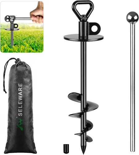 SELEWARE Estaca de amarre para perro al aire libre, anclaje antióxido para perros grandes de hasta 220 libras, estaca giratoria gratuita para Negro C