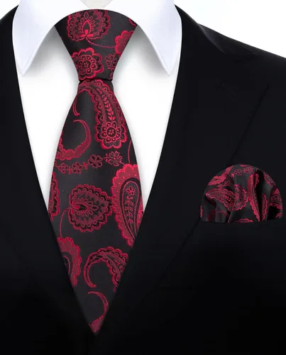 Miniatura 68 de HISDERN Corbatas para hombre, corbata de cachemira y bolsillo cuadrado tejido clásico floral para hombre, corbata de fiesta de boda