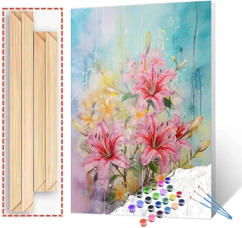 Miniatura 9 de Tucocoo Kits de pintura por números de lavanda con pinceles y pigmento acrílico sobre lienzo para adultos, hermoso proyecto de manualidades florales