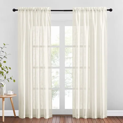 Miniatura 33 de NICETOWN Cortinas traslúcidas cortas para dormitorio, 45 pulgadas de largo, con textura de lino, cortinas semitransparentes de gasa que mantienen