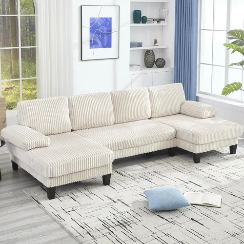 Miniatura 3 de Eafurn Sofá modular simétrico en forma de U con diván doble, moderno sofá esquinero tapizado de pana de gran tamaño, asiento profundo, cómodo sofá
