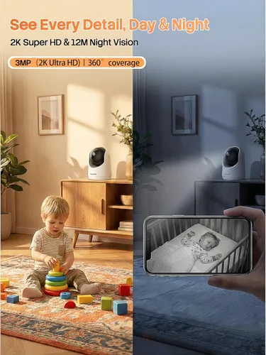Miniatura 4 de Tenda Cámara de seguridad interior 2K para monitor de bebé, WiFi 6 para mascotas/perros, para seguridad del hogar, panorámica/inclinación de 360°