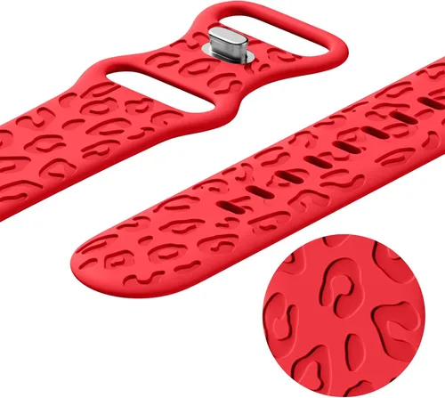 Miniatura 4 de CreateGreat Bandas Grabadas Compatibles con Apple Watch de 40mm 41mm 38mm 42mm 44mm 45mm 46mm 49mm, Correa de Silicona Suave con Patrón de Leopardo