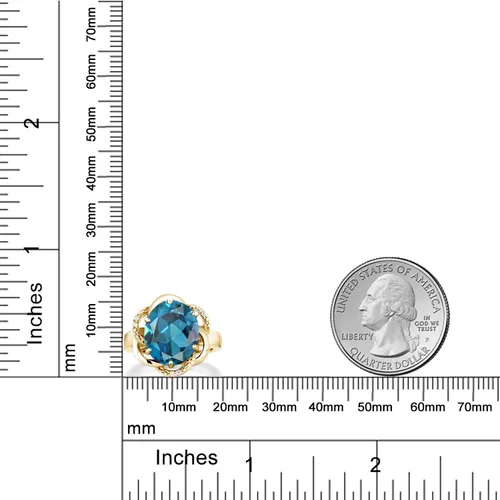 Miniatura 3 de Gem Stone King Anillo de plata chapado en oro amarillo de 18 quilates con topacio azul de Londres de 6,07 quilates