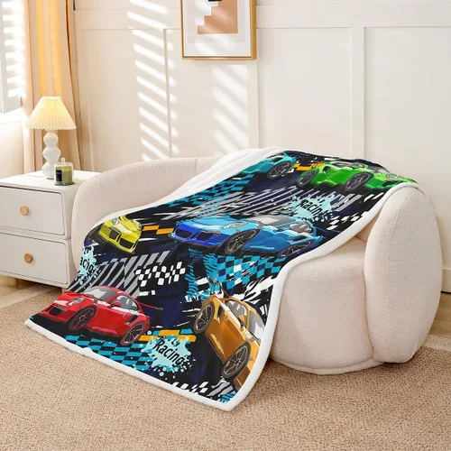 Miniatura 5 de Manfei Manta de coche de carreras para niños, manta de cama para niños y adolescentes, decoración de habitación de niños y adolescentes, manta