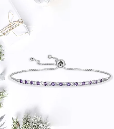 Miniatura 6 de Gemstone and Lab-Created White Sapphire Adjustable Bolo Bracelet, Sterling Silver, Easy-On Easy-Off (6, 7 and 8 inch Wrist Size)