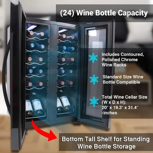 Miniatura 6 de Nutrichef Refrigerador de vino de 24 botellas Enfriador de vino de doble zona Temperatura ajustable de 41 °F a 64 °F Funcionamiento ultra