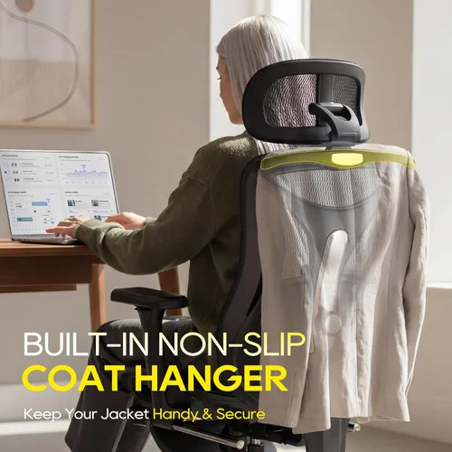 Miniatura 7 de CYKOV Silla de oficina ergonómica con reposapiés, soporte lumbar ajustable y reposacabezas, silla de computadora reclinable de malla de 90-160°