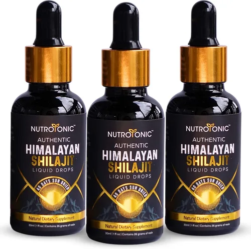 NutroTonic - Gotas líquidas auténticas de Shilajit del Himalaya - Shilajit para hombres y mujeres - 60 días secado al sol - Grado oro raro A+ -