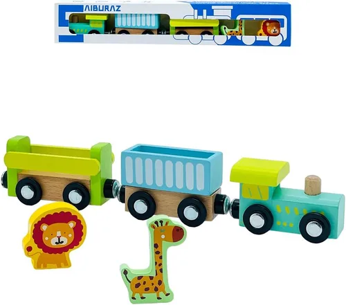 Miniatura 7 de Juego de trenes de madera con grúa, juguetes de tren magnético para pistas de tren de madera, conjuntos de trenes para niños de 3 años en adelante