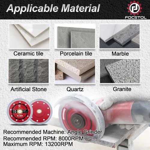 Miniatura 5 de FOCSTOL Hoja de sierra para azulejos de diamante, disco de corte de 4.5 pulgadas (4.528 in) para azulejos de cerámica, cerámica, mármol, granito