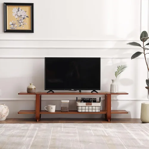 Soporte de TV para televisores de 65 pulgadas, consola de TV grande con estante de almacenamiento, soporte de TV moderno para sala de estar, Nogal