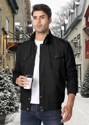 Miniatura 2 de Chaqueta EKLENTSON para hombre, con aislamiento térmico grueso, con múltiples bolsillos, con cremallera delantera, abrigo con forro polar