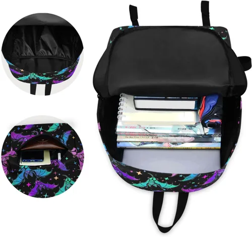 Miniatura 5 de MNSRUU Mochila para estudiantes para la escuela, Halloween, mochila luminosa de murciélagos para laptop, mochila estética para niñas, niños, mochila