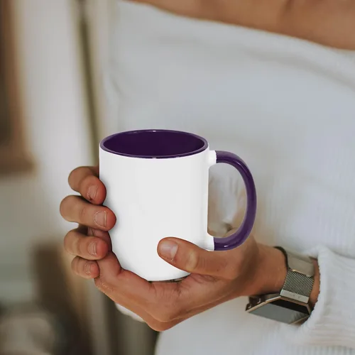 Miniatura 6 de MR.R Tazas de café en blanco de sublimación de 11 onzas, taza blanca con taza de color morado interior y asa, juego de 6 Púrpura
