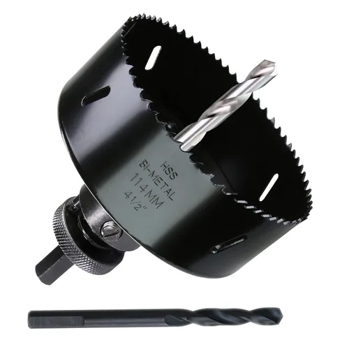 Sierra de agujero de 4-1/2" de HSS bimetálica para madera, paneles de yeso, plástico, aluminio, acero suave, hierro, metal, acero inoxidable. Broca