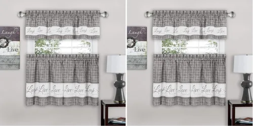 Miniatura 13 de Juego de cortinas con cenefa y volante para ventana - 58 pulgadas de ancho, 36 pulgadas de largo - Vive, Ama, Rie (Amarillo) - Cortinas de filtrado