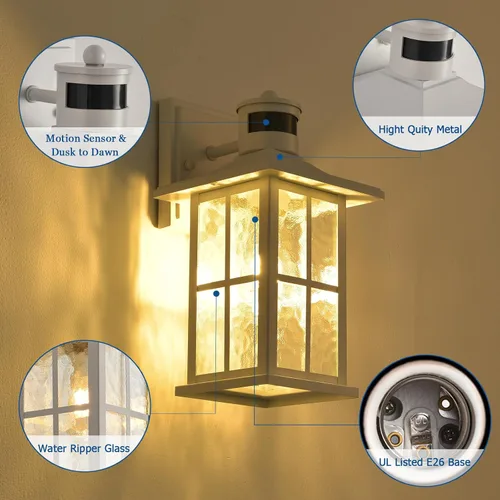 Miniatura 3 de FLEDAVID Luminarias de Pared Exteriores con Sensor de Movimiento del Anochecer al Amanecer, Farol de Porche Exterior Blanco, Iluminación de Aplique
