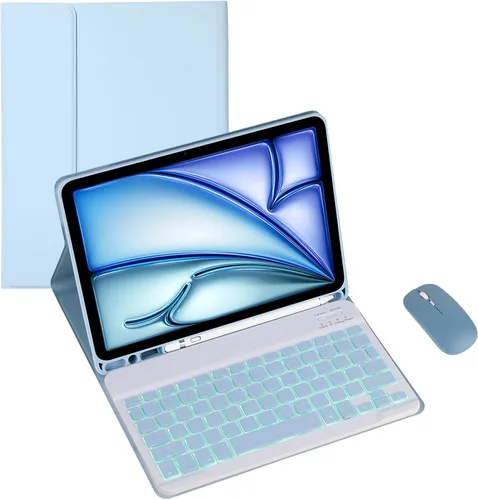Miniatura 35 de Funda de teclado para tableta Samsung Galaxy Tab A8 X200/X205 de 10.5 pulgadas, cubierta protectora de teclado con soporte multiángulo, borde de Azul