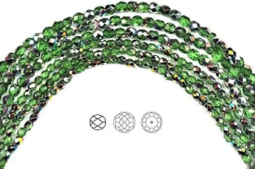 Elegir un tamaño, peridoto Vitrail recubierto, Checa fuego pulido redondo facetado abalorio de vidrio, 16 inch Strand