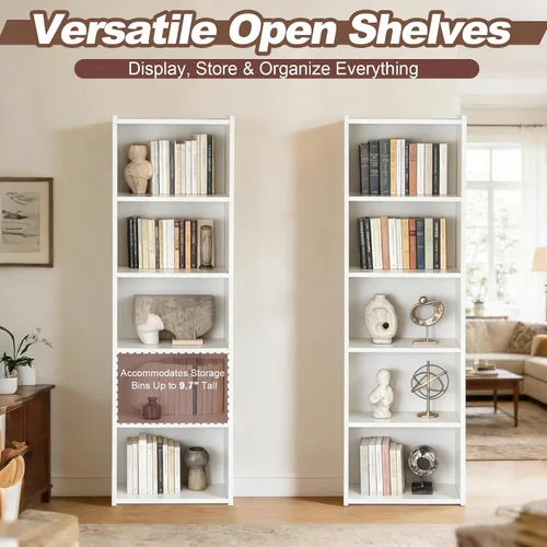 Miniatura 5 de SUPER DEAL Estantería de 5 niveles abierta y estantería de libros, estantes de almacenamiento de exhibición independientes, organizador de Blanco