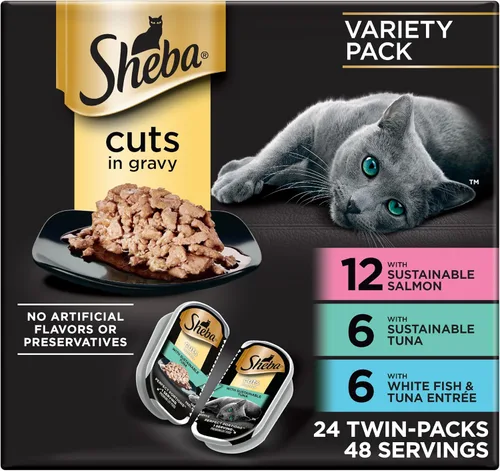 Miniatura 17 de Sheba Perfect Portions - Cortes de comida húmeda para gatos en salsa, plato de pollo asado, plato de pavo tierno, con salmón sostenible y con atún