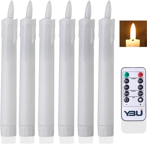 Miniatura 9 de YBU Velas cónicas sin llama con control remoto de 7 pulgadas, velas LED con temporizador de luz parpadeante, atenuador, velas de ventana a