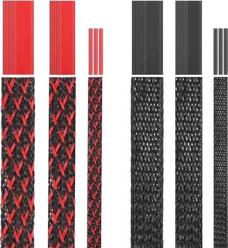 6 rollos de telar de alambre trenzado de 96 pies con 127 tubos termorretráctiles, cubiertas de cable para mascotas, organizador de cables expandible