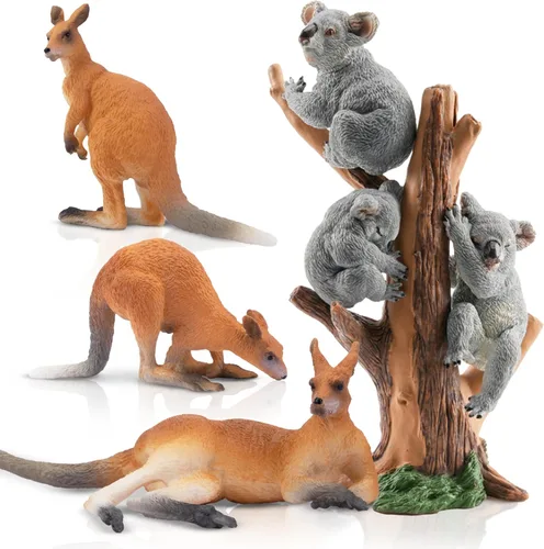 Toymany 7 figuras de animales australianos de vida silvestre que incluyen figura de koala y canguro, juego de figuras de animales de bosque de