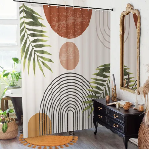 KIBAGA Hermosa cortina de ducha bohemia para tu baño, una elegante cortina moderna de mediados de siglo de 72 x 84 pulgadas que se adapta