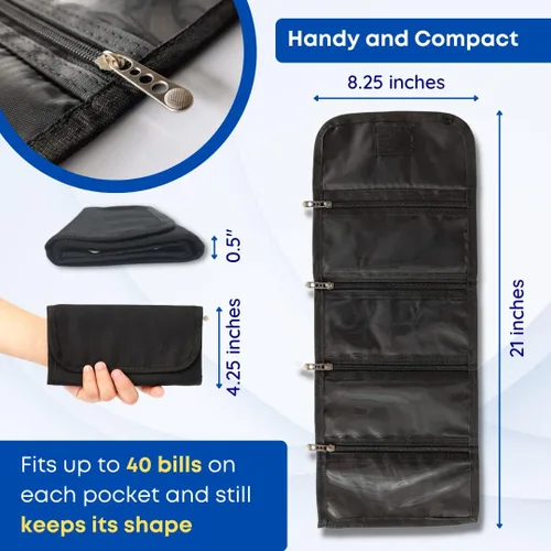 Miniatura 4 de Tidy Pockets Organizador de dinero para dinero en efectivo, con 4 cremalleras, organizador de efectivo para facturas, organizador de dinero