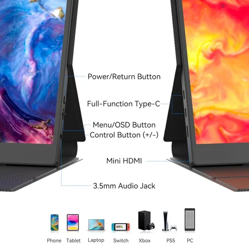 Miniatura 8 de BENFEI Monitor portátil de 15.6 pulgadas, pantalla FHD 1080P HDMI USB-C para juegos, pantalla IPS HDR ultradelgada con cubierta inteligente