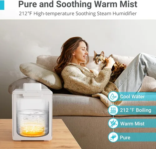 Miniatura 2 de Livatro Humidificador de acero inoxidable, humidificador de niebla cálida de 3 L, fácil de limpiar con humidificador de vapor caliente