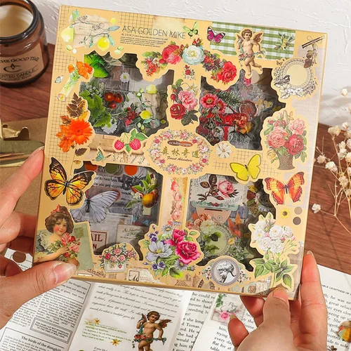 700Pcs/100Hojas de Calcomanías Vintage de la Naturaleza para Suministros de Diario de Reciclaje, Calcomanías Decorativas Retro de Flores Mariposas y
