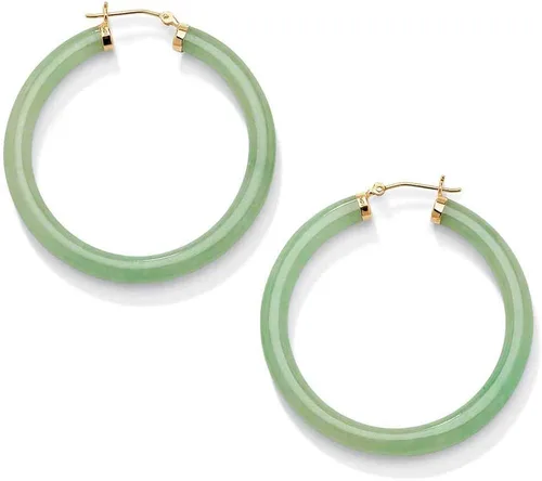 Miniatura 2 de Aretes de aro de oro amarillo auténtico de jade negro o jade verde, Metal, Jade