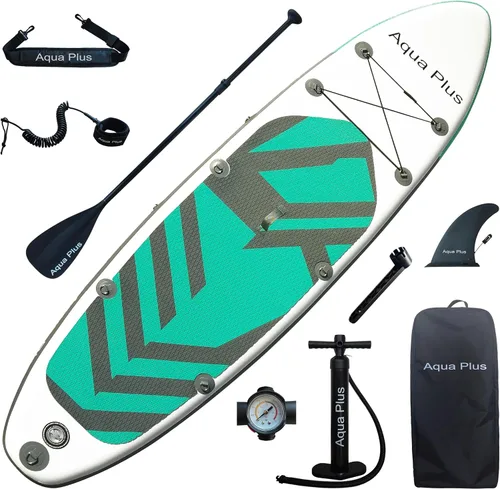 Aqua Plus SUP inflable de 6 pulgadas de grosor para todos los niveles de habilidad, tabla de remo de pie, remo, bomba, mochila de viaje ISUP,