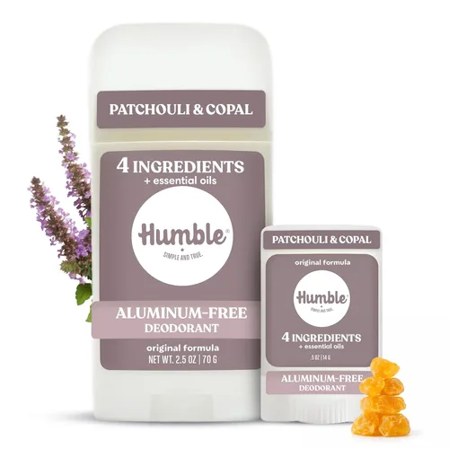 Humble - Desodorante sin aluminio para mujeres y hombres, pachulí y copal, desodorante natural limpio y fresco en barra con aceites esenciales para