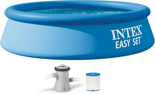 INTEX 28107EH Juego de piscina inflable fácil de instalar: 8 pies x 24 pulgadas - Incluye bomba de filtro de cartucho de 330 GPH - Material