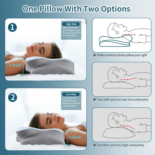 Miniatura 4 de Ylekto Almohada cervical para el cuello para aliviar el dolor, almohadas ergonómicas de espuma viscoelástica para dormir, almohada refrescante