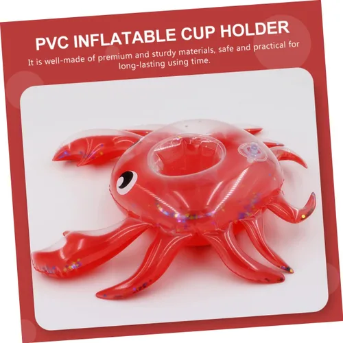 Miniatura 3 de 5 unidades inflables de cangrejo flotadores divertidos para bebidas de piscina, lindos dibujos animados para niños y niñas, fácil de inflar