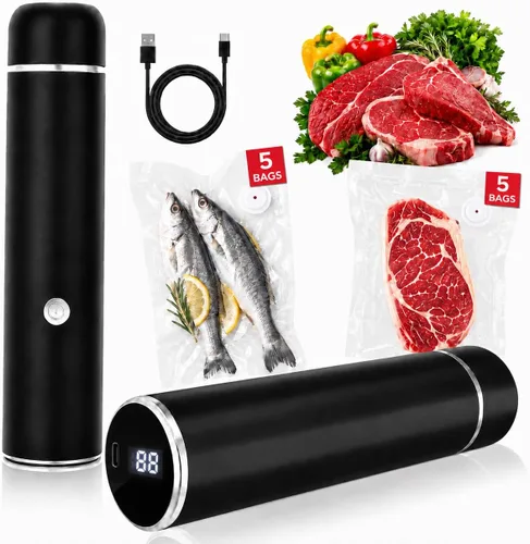 Potente sellador al vacío de mano, máquina compacta para ahorrar alimentos con 10 bolsas reutilizables, diseño portátil para preparación de comidas,