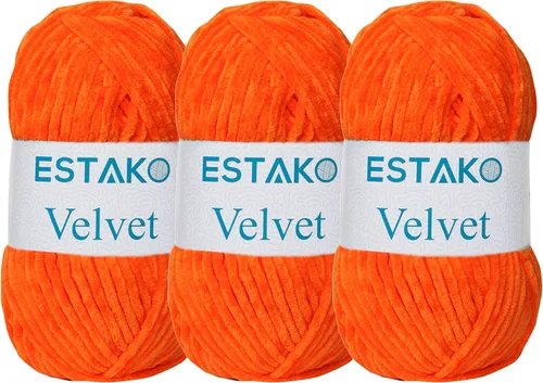 Miniatura 68 de Estako Manta de felpilla de terciopelo amigurumi para tejer y tejer, súper voluminosa, 3.53 oz (132 yardas) (1710 - naranja)