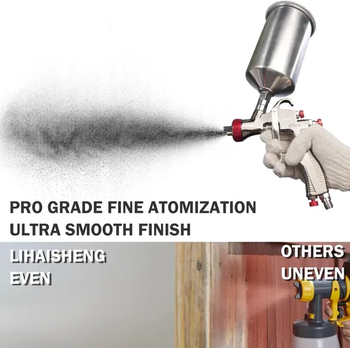 Miniatura 3 de LIHAISHENG LVLP Pistola de pulverización de aire con boquillas de 1.3/1.5/0.067 in, taza de pintura de aluminio de 1000 cc, cuenta con control