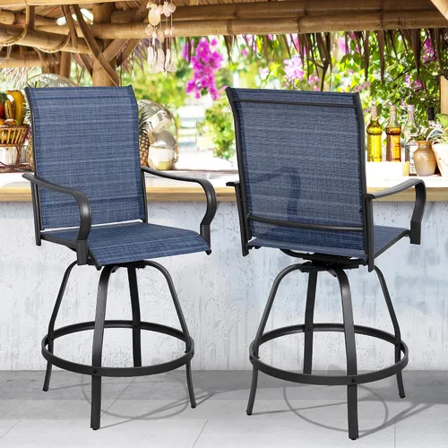 Miniatura 16 de Shintenchi Taburetes de bar giratorios de 2 piezas para patio, sillas de bar acolchadas para todo tipo de clima, sillas de bistró de tela