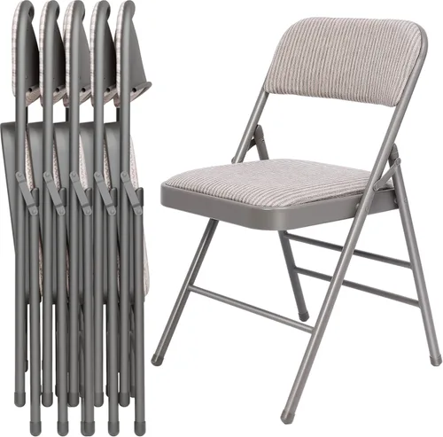 Miniatura 8 de Paquete de 4 sillas plegables negras con cojín acolchado de tela, juego de sillas de comedor de tela, sillas plegables apilables portátiles